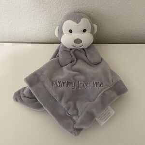 Baby Kiss Gray Monkey Security Blanket Lovey Satin Embroidered Mommy Loves Me